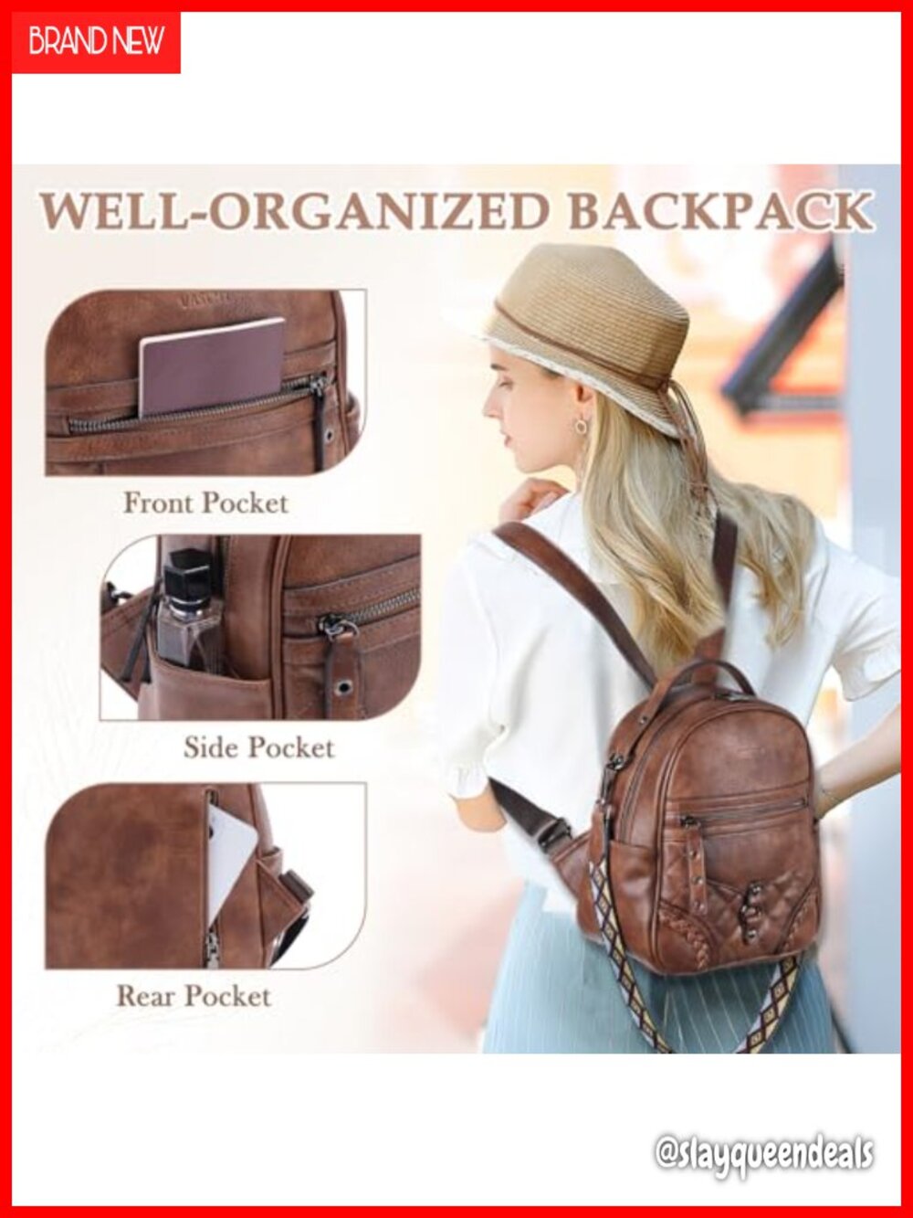 Women's Vegan Leather Mini Backpack Purse with Quilted Flap - Picture 3 of 5